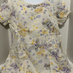 Cherokee Women's Blouse with Yellow and Purple Floral Design